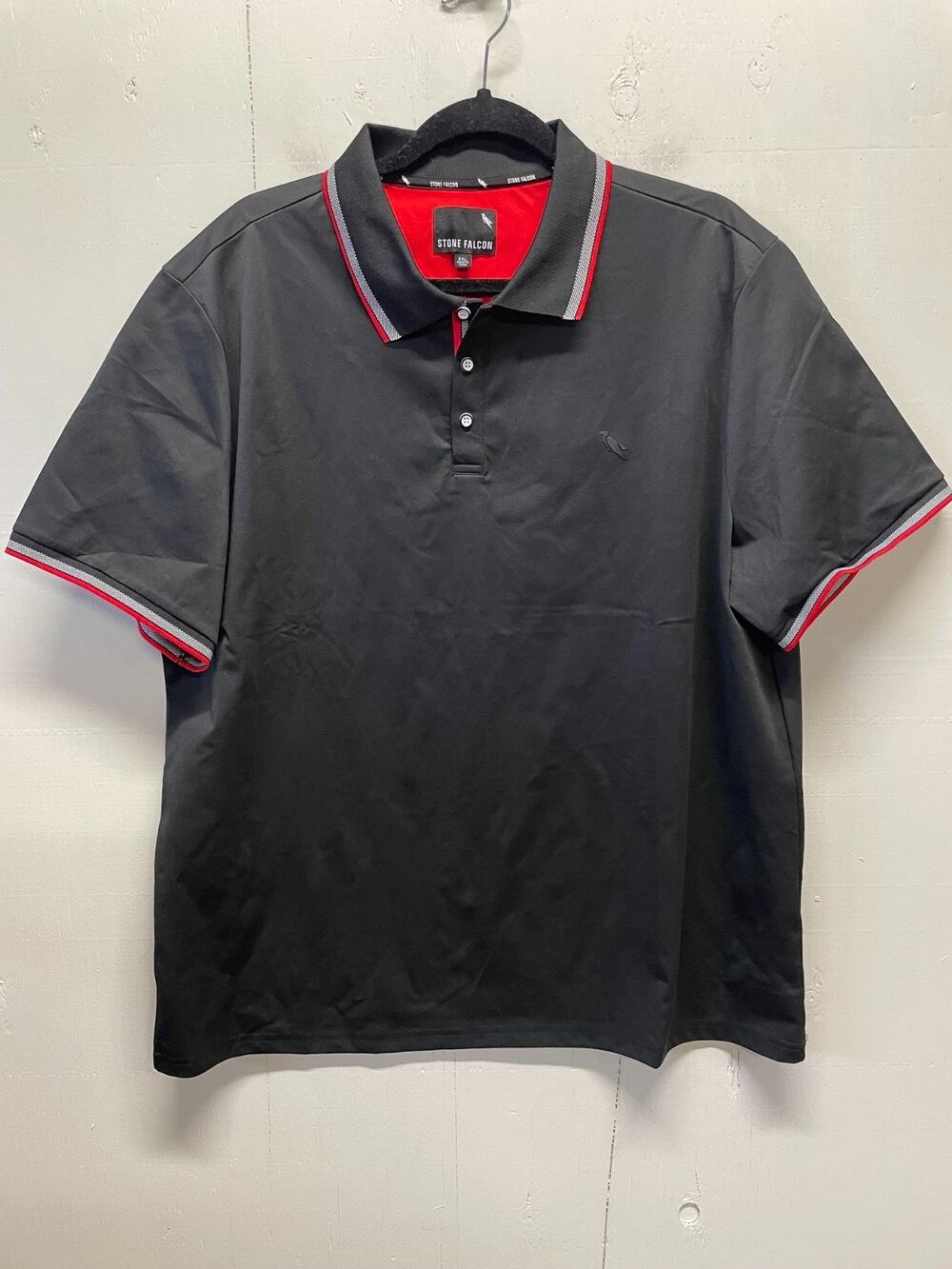 Stone Falcon Men's Black Short Sleeve Polo Shirt Size 2XL Red/White Details Golf